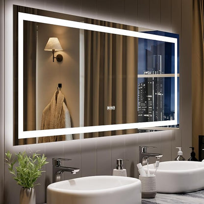 GarveeHome 60x24 LED Bathroom Mirror with Lights, Backlit + Front Lit, Dimmable, Anti-Fog, Lighted Bathroom Vanity Mirror for Wall, Memory Function, Shatter-Proof (Horizontal/Vertical)