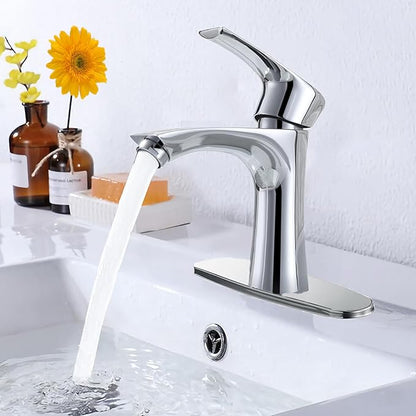 Bathroom/Basin Mixer for hot and Cold Water with Silent Anti-drip Single Lever Sink Faucet for Bathroom, washbasin, kitchenette Type, Hybrid Water-Saving washbasin Faucet (Chrome)