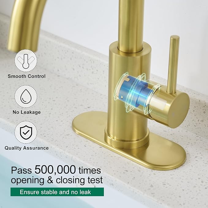 VOTON Bar Sink Faucet, Bathroom Kitchen 360° Rotatable Faucet, Brushed Gold Single Hole Bathroom Faucets Modern Small Mini Kitchen Bath Utility Vanity Outdoor Lavatory Faucets