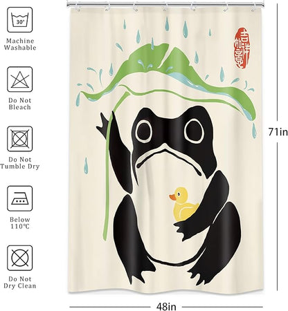 LGhtyro Funny Frog Shower Curtain Bathroom Set 48Wx71H Inches Taking Lotus Cute Duck Asian Traditional Japanese Style Animal Leaf Rain Bath Accessories Frog Art Home Decor Fabric 8 Pack Hooks