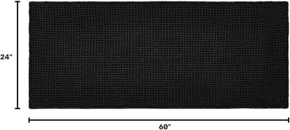 TYUU Black Waffle Runner Rug Bathroom, Long Boho Bath Mat, 60x24 | Super Absorbent Quick Dry Bath Rug, Non-Slip Backing, Soft Waffle Washable Farmhouse Bathroom Mats, Tub, Shower & Home Decor