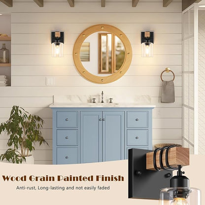 Set of 2 Wall Sconces for Bathroom, Farmhouse 1-Light Matte Black Bathroom Vanity Light with Clear Glass Shades, Indoor Wall Mount Lighting Fixtures for Bedroom Living Room Mirror Kitchen