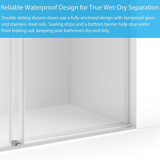 Glass Shower Door 48 Inches,44-48" W x 74" H Frameless Dual Sliding Shower Glass Door with 6mm Tempered Clear Glass and Stainless Steel Square Rail, Brushed Nickel