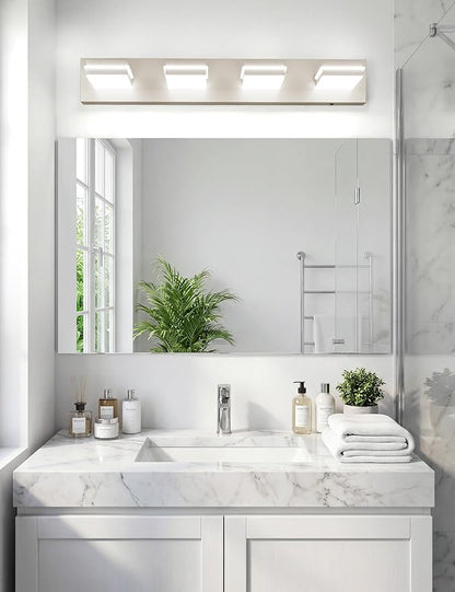 VOLISUN Modern Bathroom Vanity Light Fixtures (4-Light, 30-Inch), Brushed Nickel LED Bathroom Light Fixtures Over Mirror, 360°Rotatable Head, LED Vanity Lights for Bathroom (Cool White 6000K)