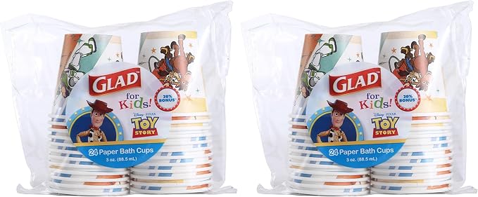 Glad for Kids Disney Pixar Toy Story 3oz Mini Paper Bathroom Cups for Kids, Mouth Rinse Cups, 24 Count (Pack of 2)