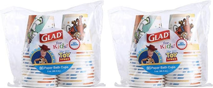 Glad for Kids Disney Pixar Toy Story 3oz Mini Paper Bathroom Cups for Kids, Mouth Rinse Cups, 24 Count (Pack of 2)