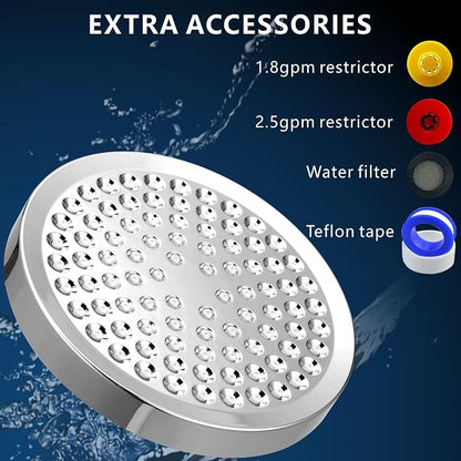 Voolan High Pressure Rain Shower Head, 6" Pressure-Boosting, Ideal for Replacement Fixed Bathroom Showerheads, Easy to Install, Renter-Friendly (Chrome)