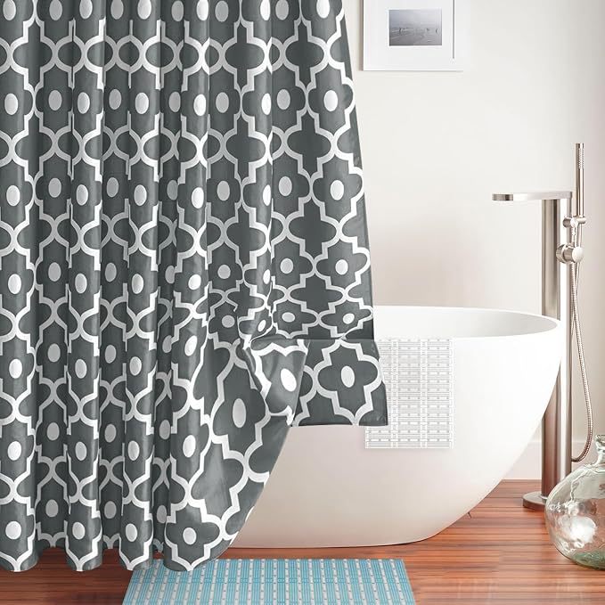 Fabric Modern Shower Curtain-Dark Grey & White Shower Curtains for Bathroom | 72"W x 72"L Textured Faux Linen Elegant Classic Moroccan Bath Decor-Hotel Quality Transitional Washable & Breathable Cloth