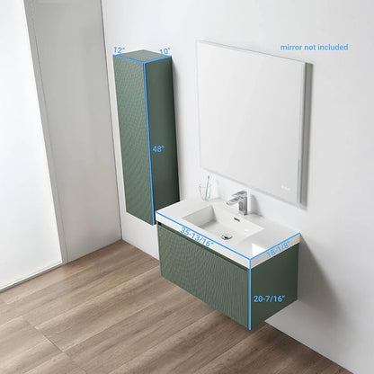 Blossom 36 Inch Bathroom Vanity with Sink and Side Cabinet, All Wood Floating Bathroom Vanity with Acrylic Sink, Bathroom Sink Cabinet with Soft-Close Drawer, Modern Style Vanities, Aventurine Green