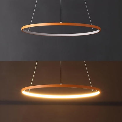 JONATHAN Y 23.75" Orange Modern Integrated LED Pendant Light, Dimmable Round Hoop Chandelier for Kitchen Island, Dining Room, Adjustable Height Metal Hanging Light (JYL7203G)