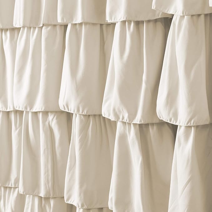 Lush Decor Ruffle Shower Curtain | Floral Textured Vintage Chic Farmhouse Style Design, Ivory, 72" x 72"