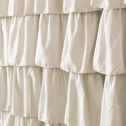 Lush Decor Ruffle Shower Curtain | Floral Textured Vintage Chic Farmhouse Style Design, Ivory, 72" x 72"