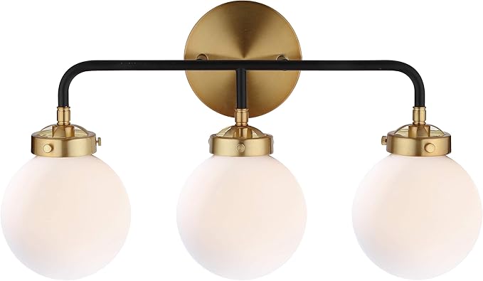 JONATHAN Y 22" Brass Gold/Black/White 3-Light LED Wall Sconce Vanity Lighting, Clear Glass Globe Shade Modern Contemporary Sconce for Bathroom Mirror, Hallway, UL Listed (JYL9058B)