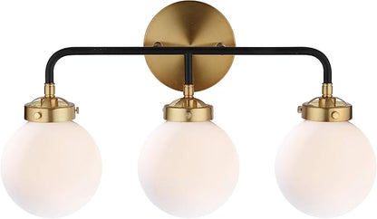JONATHAN Y 22" Brass Gold/Black/White 3-Light LED Wall Sconce Vanity Lighting, Clear Glass Globe Shade Modern Contemporary Sconce for Bathroom Mirror, Hallway, UL Listed (JYL9058B)