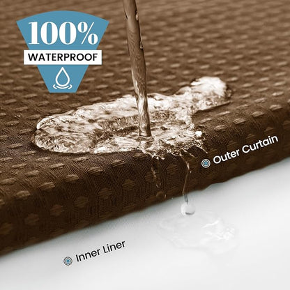 SORTTO No Hook Shower Curtain with Snap in Liner Set Waffle Shower Curtain for Bathroom Hotel Style Fabric Waterproof Inner Liner，71" W x 74" H, Brown