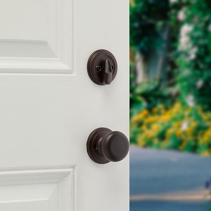 Kwikset Hawthorne Front Door Lock Handle and Deadbolt Set, Entry Handleset Exterior with Interior Door Knob, Venetian Bronze, Pick Resistant SmartKey Rekey Deadbolt Security, with Microban Protection