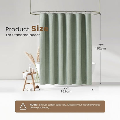 BTTN Sage Green 3 in 1 Shower Curtain Set - Linen Textured Cloth Shower Curtain and PEVA Liner with Plastic Hook and 3 Magnets, Tall Modern Neutral Waterproof Shower Curtain for Bathroom, 72x84