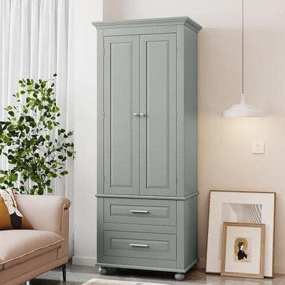 Merax 62.5" Pantry Cabinet with Two Doors & Two Drawers, Adjustable Shelves Storage Cupboard for Kitchen/Dining Room/Bathroom, Gray