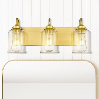 zeyu 21 Inch Gold Bathroom Light Fixtures, 3 Light Bathroom Vanity Light, Modern Vanity Light with Clear Glass Shade, Brushed Gold Finish, ZSL72B-3W BG