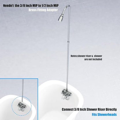 Bathcock Clawfoot Tub Shower Diverter Kit, 3 3/8" Centers, Vintage Bathtub Faucet, MIP Inlet, Shower Riser Outlet, Chrome