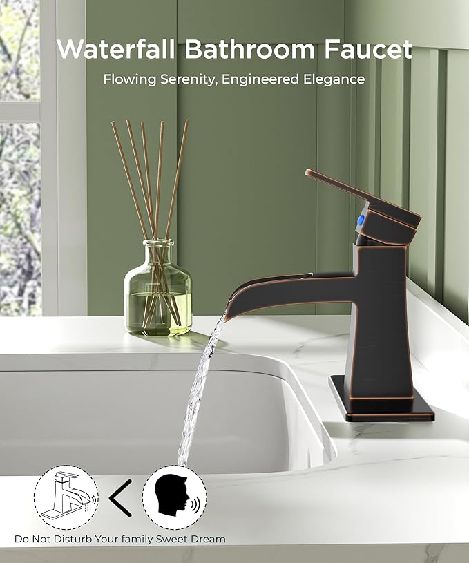 FORIOUS Waterfall Bathroom Sink Faucets 1 or 3 Holes Oil Rubbed Bronze, Single Handle Faucet for Bathroom Sink Vanity Restroom Farmhouse