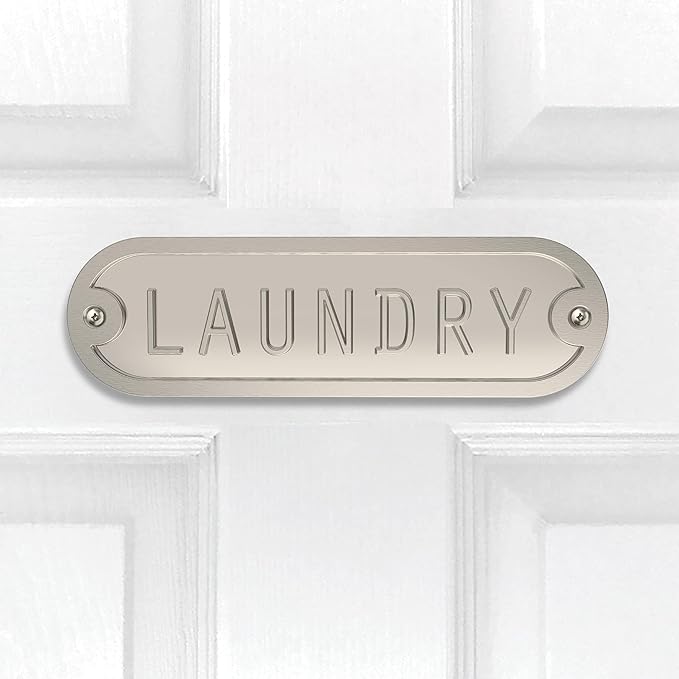 Franklin Brass Derby Laundry Door Sign Metal Interior Door Plaque in Satin Nickel HHIDPL-SN-U
