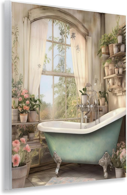 Bathroom Floral Filled Shelves, 11 x 14 Inch Mounted Print on Wall Plaque | Stupell Industries · By Lettered and Lined · Ready to hang once unboxed · Made in USA