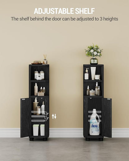 Corner Cabinet, Small Bathroom Corner Cabinet with Doors, Narrow Storage Cabinets with Adjustable Shelves, Bathroom Organizers and Storage for Small Space, Black BC21004X