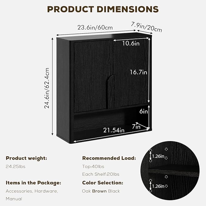 RUSTOWN Wall Mounted Bathroom Cabinets with Rounded Edges & Curved Handles | Adjustable Shelf, 3-Tier Over The Toilet Storage Cabinets, Modern Medicine Cabinet for Laundry Kitchen Living Room