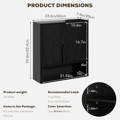 RUSTOWN Wall Mounted Bathroom Cabinets with Rounded Edges & Curved Handles | Adjustable Shelf, 3-Tier Over The Toilet Storage Cabinets, Modern Medicine Cabinet for Laundry Kitchen Living Room