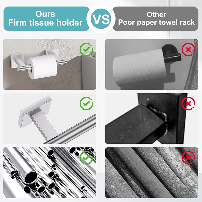 Brushed Nickel Bathroom Hardware Towel Bar Set, 5 Pieces Double Dase Toilet Paper Holder Towel Holder Set, 23.6 Inch Stainless Steel Towel Rack for Bathroom Wall Mount