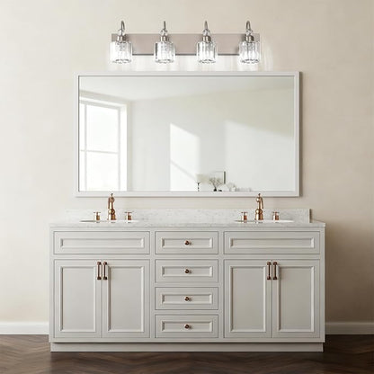 Ralbay 4-Light Crystal Vanity Light for Bathroom Brushed Nickel Modern Bathroom Light Fixtures