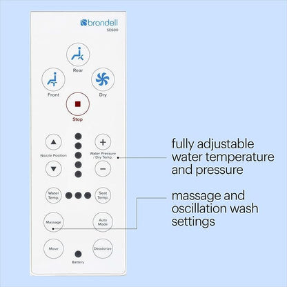 Brondell Swash SE600 Bidet Toilet Seat, Fits Elongated Toilets, White - Oscillating Stainless-Steel Nozzle, Warm Air Dryer, Ambient Nightlight