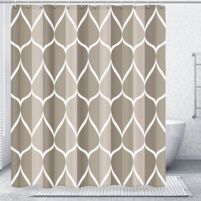 Gelbchu Geometric Shower Curtain for Bathroom, Light Gray Brown, 72x72 | with Hooks, Premium Polyester, Quick Dry, Water Repellent, Machine Washable, Rustproof Grommets, Modern Minimalist