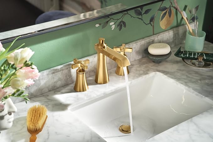 Moen Flara Brushed Gold Two Handle 8 in. Widespread Cross Handle Bathroom Faucet Trim Kit, Valve Required (Sold Separately), TS6985BG
