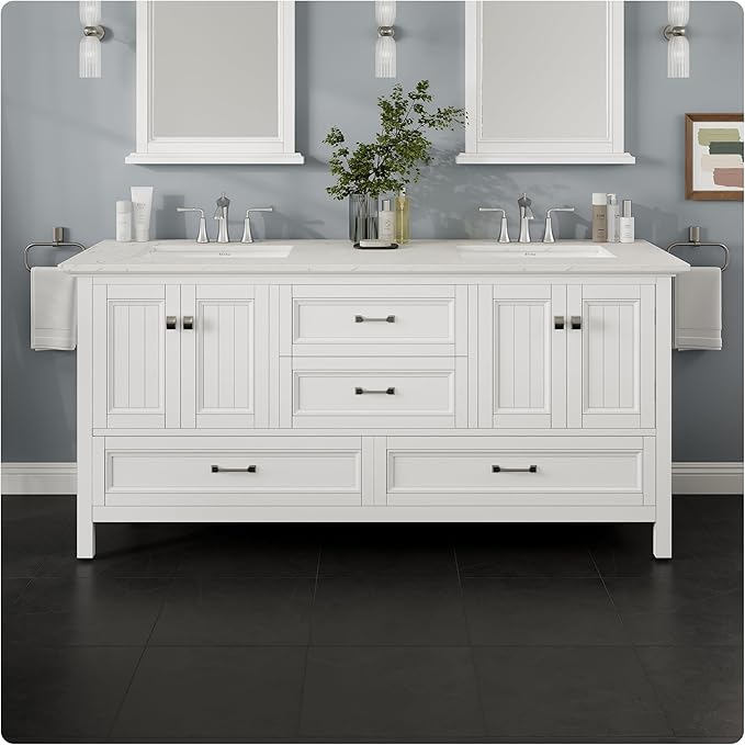 Eviva Britney 72 in. White Double Sink Bath Vanity with Carrara Quartz Top and Undermount Porcelain Sinks