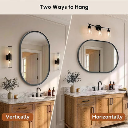 Black Pill Oval Mirror for Bathroom 24x36 Inch | Small Vanity Mirror, Crystal-Clear HD Glass, Rust-Proof Aluminum Frame, Inner-Curved Decor for Bedroom, Entryway Renovation