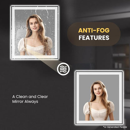 LOAAO 32"X36" LED Bathroom Mirror Black Framed | Anti-Fog, Dimmable, Memory Function, Tempered Glass, Lighted Vanity Mirror for Wall