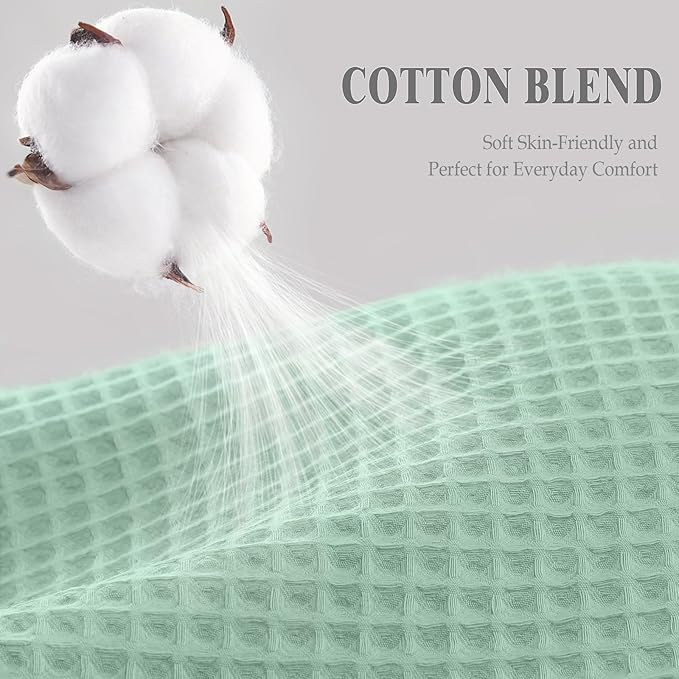 Waffle Weave Shower Curtain - Mint Green Cotton Fabric Texture Heavyweight Shower Curtains for Bathroom,Washable,72Wx72L