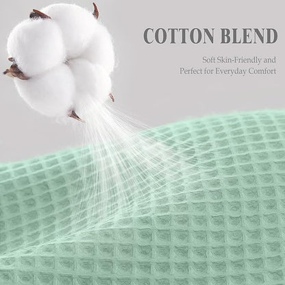Waffle Weave Shower Curtain - Mint Green Cotton Fabric Texture Heavyweight Shower Curtains for Bathroom,Washable,72Wx72L
