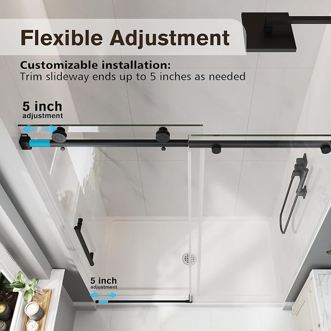 49-54" W x 76" H Frameless Sliding Shower Doors Matte Black | 1/4''(6mm) Tempered Glass,Explosion Proof Film,Nano Coating,Stainless Steel Hardware,Easy to Clean,Customizable Width