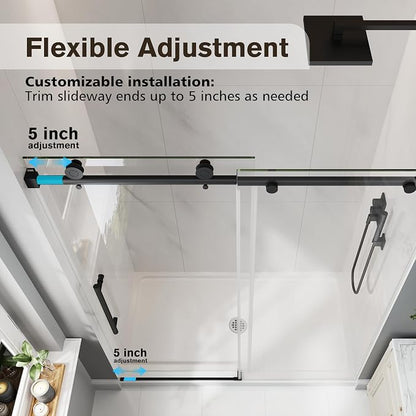 55-60" W x 76" H Frameless Sliding Shower Doors Matte Black | 1/4''(6mm) Tempered Glass,Explosion Proof Film,Nano Coating,Stainless Steel Hardware,Easy to Clean,Customizable Width