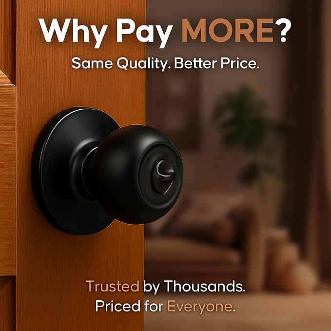 Copper Creek Privacy Interior Door Knob – ANSI Grade-3 Certified, Modern Heavy Duty Handle, Easy Install and Reversible for Bedroom, Bathroom & Closets – Matte Black (3 Pack)