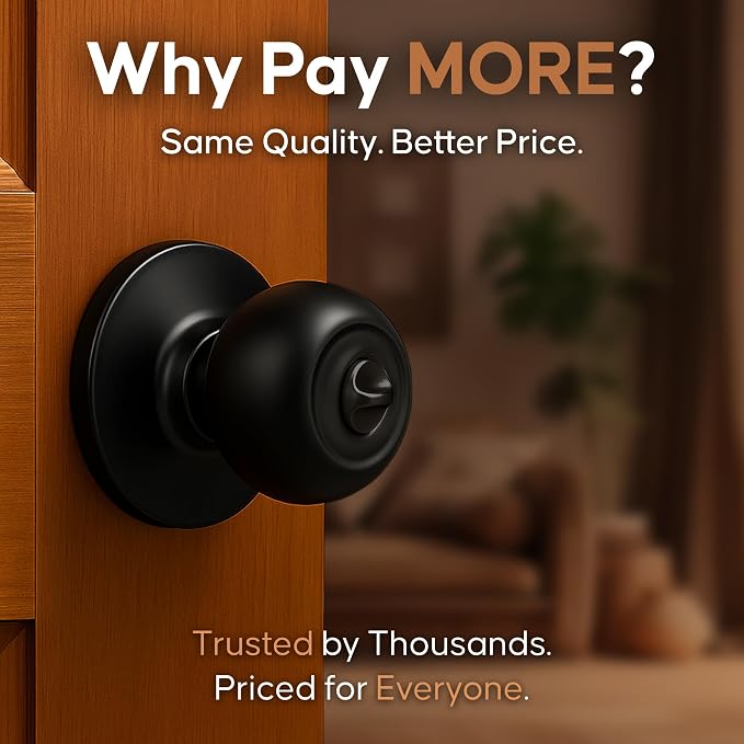 Copper Creek Privacy Interior Door Knob – ANSI Grade-3 Certified, Modern Heavy Duty Handle, Easy Install and Reversible for Bedroom, Bathroom & Closets – Matte Black (2 Pack)