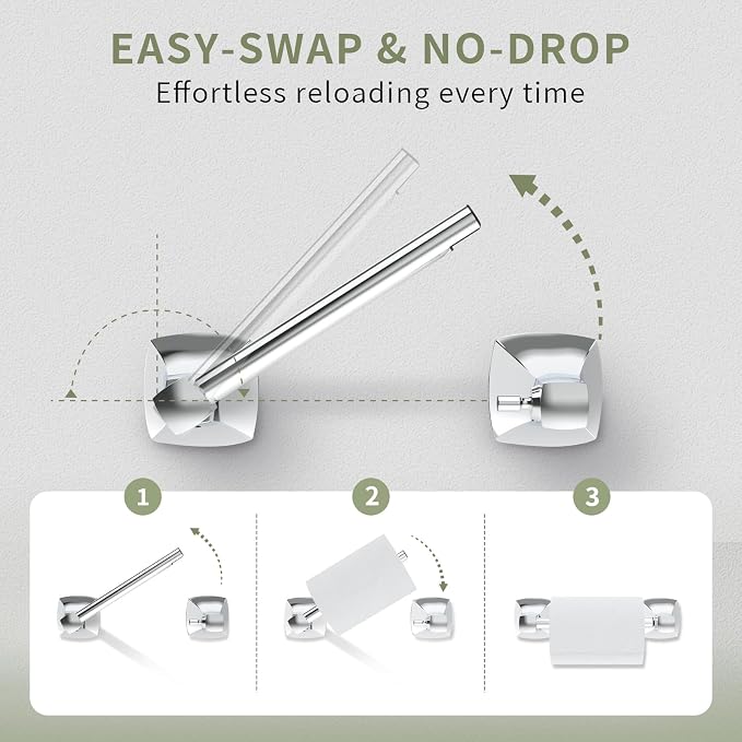 Bathroom Hardware Set 2 Pieces Toilet Paper Holder and Towel Ring Wall Mounted Stainless Steel and Zinc Alloy Chrome
