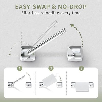 Bathroom Hardware Set 2 Pieces Toilet Paper Holder and Towel Ring Wall Mounted Stainless Steel and Zinc Alloy Chrome