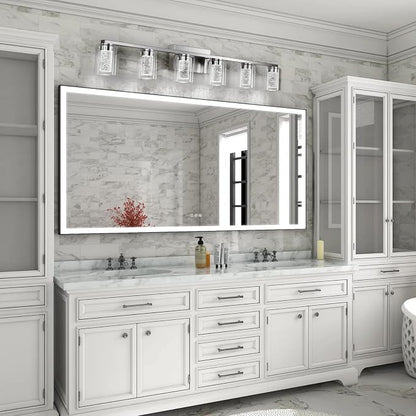 Brushed Nickel 6-Light Vanity Fixtures, Crystal Bubble Glass LED Sconces - Dimmable 3-Color (White/Neutral/Warm) for Bathroom, Hallway, Living Room