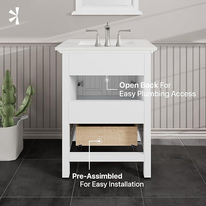 Eviva Britney 24 in. White Single Sink Bath Vanity with Carrara Quartz Top and Undermount Porcelain Sink