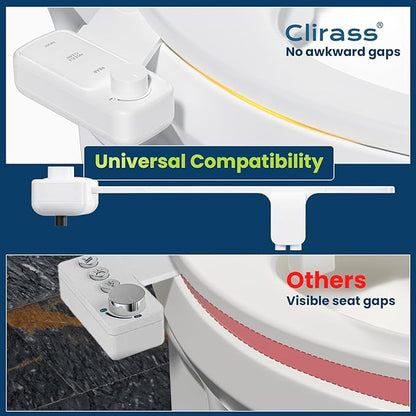 Ultra-Slim Bidet Attachment, Self-Cleaning Dual Nozzle (Feminine/Posterior Wash), Accessibility-Enhanced Large Buttons, Quick-Release, Non-Electric Fresh Water System with Adjustable Pressure