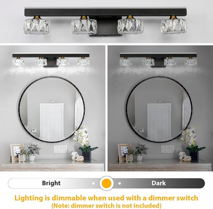 Black Crystal Bathroom Vanity Light Fixtures Over Mirror for Bathroom Lighting (4 Lights)